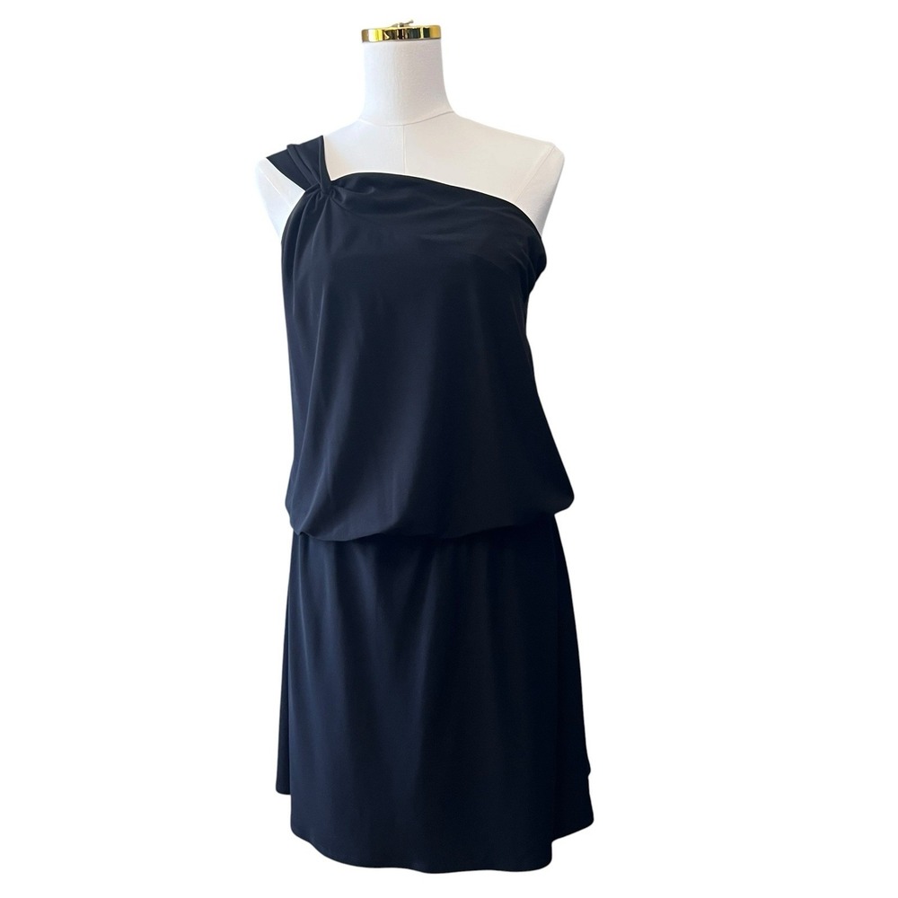 White House Black Market One Shoulder Blouson Black Dress Womens Size 10